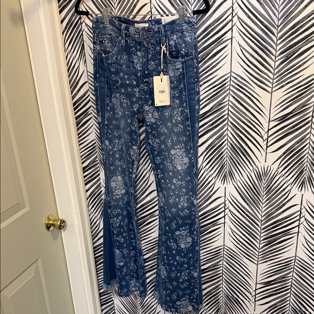 KanCan Floral Patterned Blue Flare Jeans